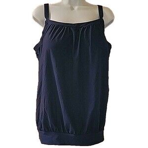 Lands' End Women's 18D Navy Tankini Top Swim XL Tummy Hiding  Solid  S84